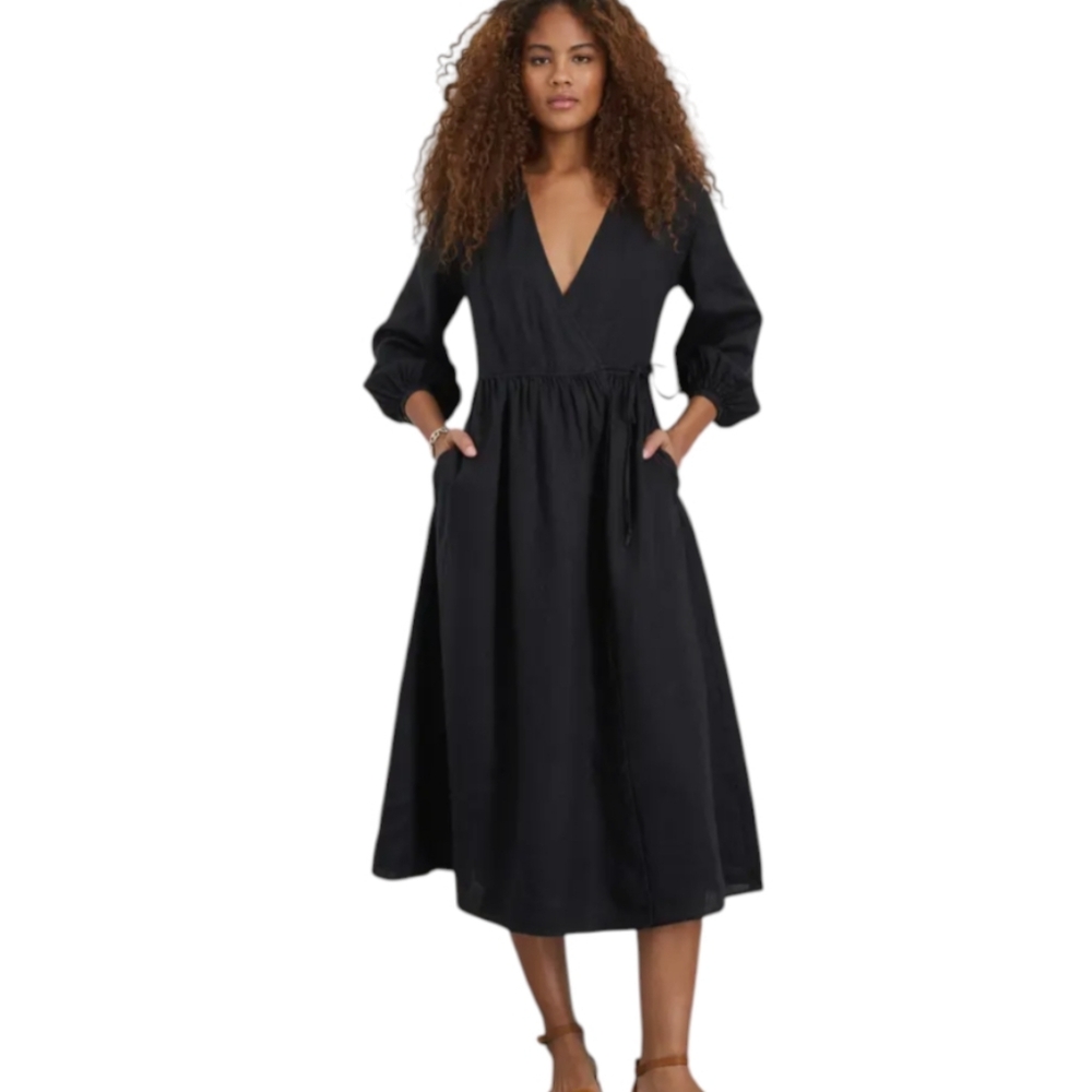 Alex Mill Lauren Long Sleeve Linen Wrap Dress...Size Small